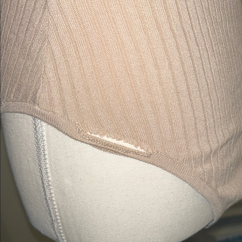 Tan Ribbed Zip-Up Bodysuit - Picture 7 of 7